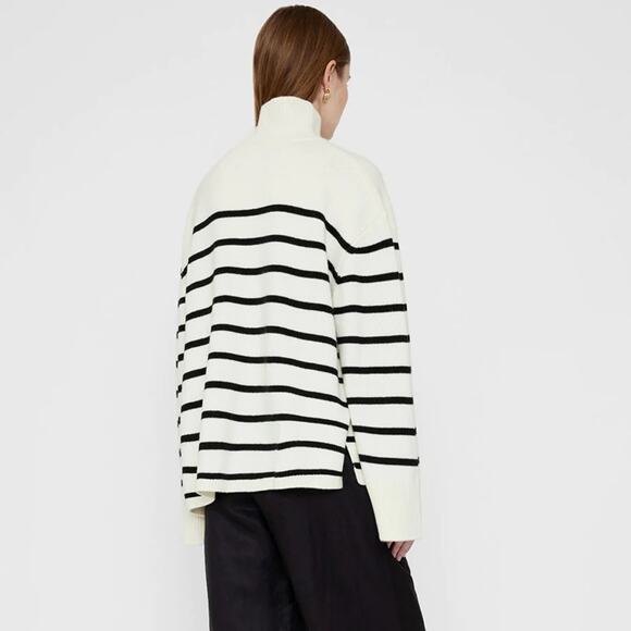 ANINE BING COURTNEY SWEATER Ivory & Black Stripe Cashmere Turtleneck Sweater XS - Picture 2 of 7